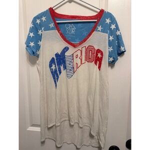 CHASOR Women's Red White Blue Star Spangled AMERICA V Neck T‎ Shirt Size M
